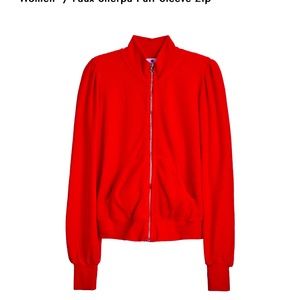 Sundry Faux Sherpa Zip Puff Sleeve in Red